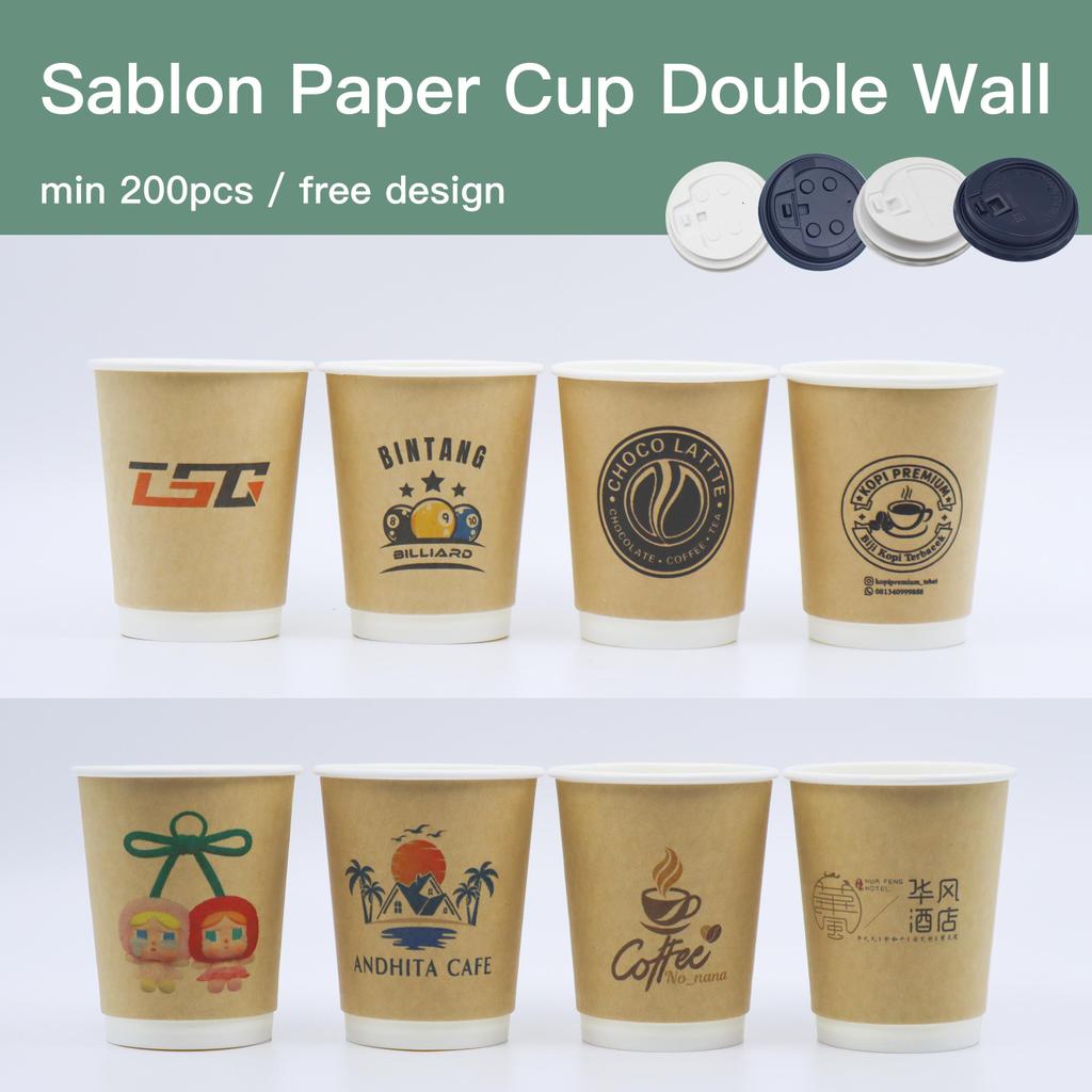 Jual Sablon Paper cup Double Wall Kraft Luar Custom Logo 8oz 12oz 16oz ...