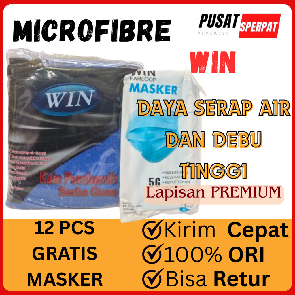 Jual WIN Microfiber Lap Serbaguna UK 40x40 Per LUSIN FREE MASKER Kain ...