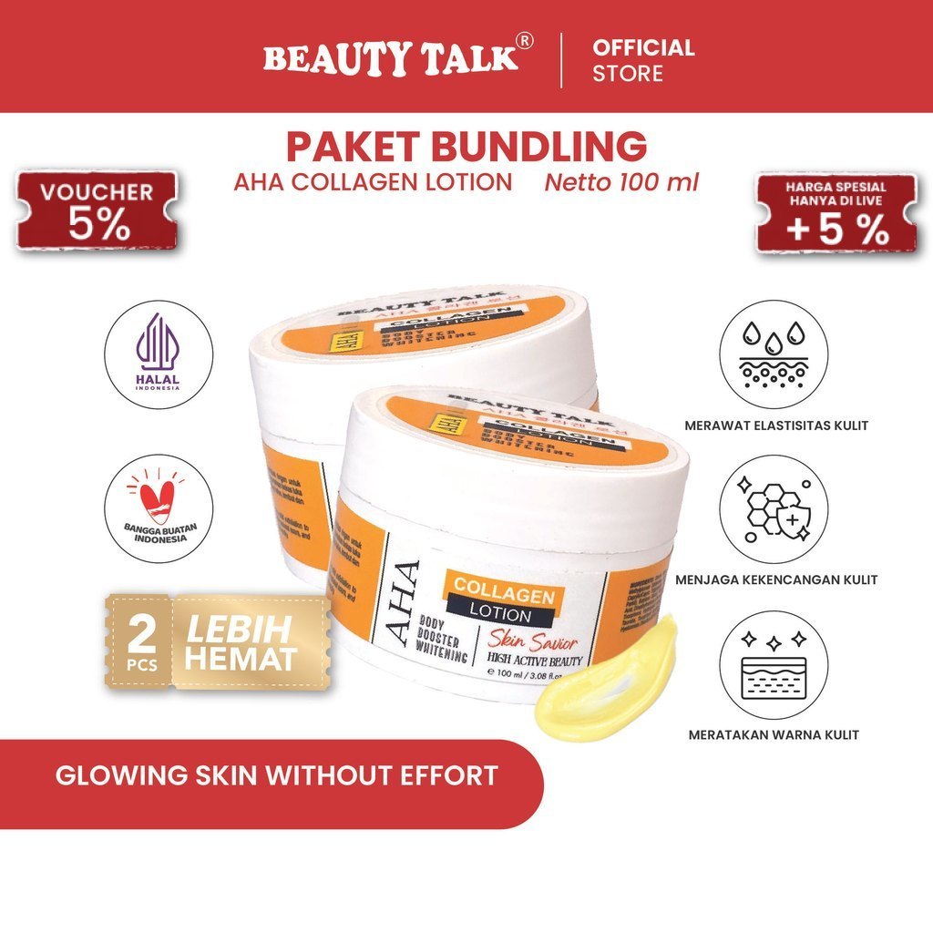[Bundling Hemat-2Pcs] BEAUTY TALK AHA Collagen Lotion 100 ML | Body Care Lotion untuk Kulit Kusam dan Kering | Membantu Mencerahkan, Melembapkan serta Merawat Kulit Tangan, Kaki dan Tubuh agar Tampak Cerah