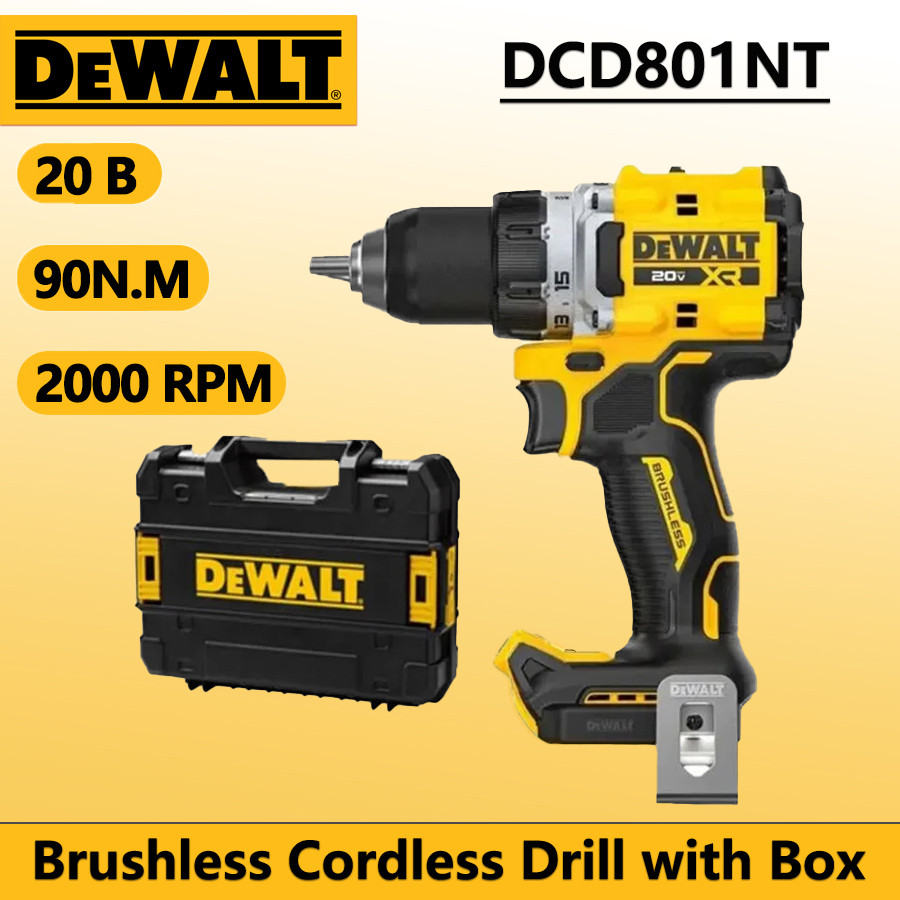 Jual DEWALT DCD801NT 20V Brushless Cordless Electric Drill with Toolbox ...