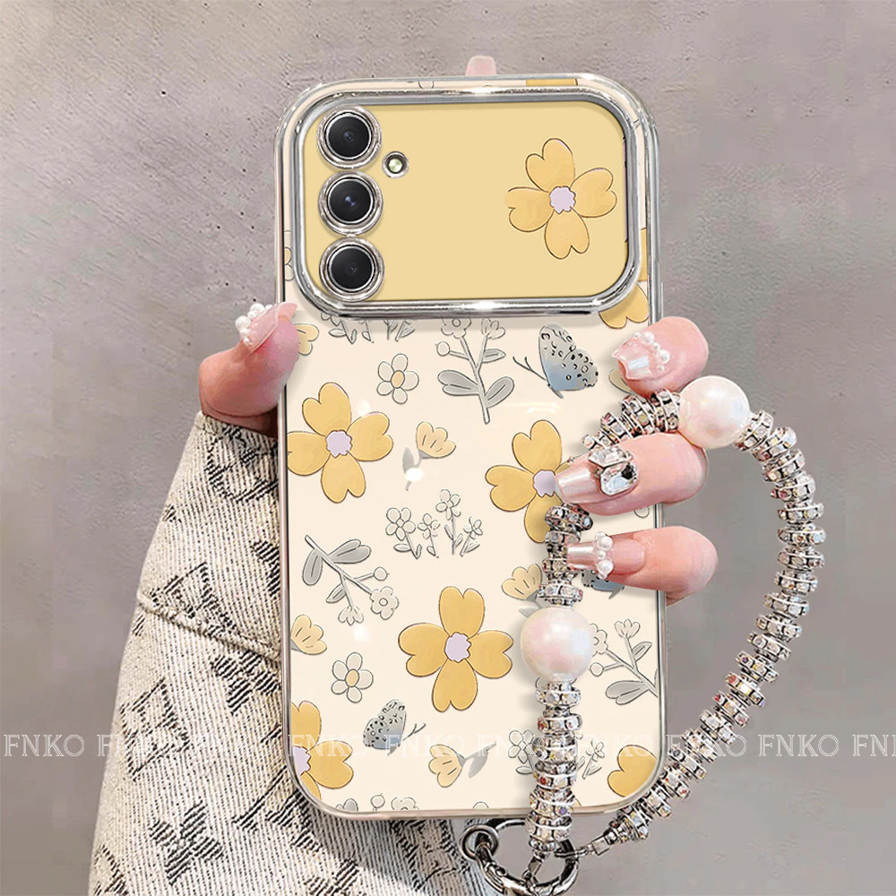 Casing HP Untuk Samsung A55 A35 A54 A53 A52 A51 A50 A50S A06 A02S A03S A03 A05 A05S A12 A13 A14 A15 A16 A22 A23 A24 A25 5G A32 A33 A34  Bunga aster kuning hangat dan kupu-kupu Casing ponsel antiguncangan