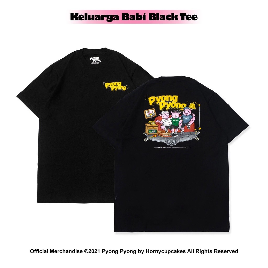 Jual Hornycupcakes X Pyong Pyong - Keluarga Babi Black T-shirt | Shopee ...