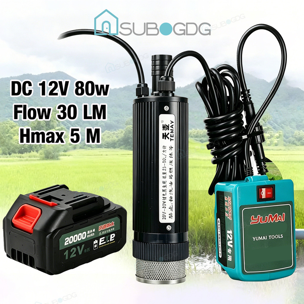 SUBOGDG Pompa Air Celup 51mm Hitam DC 12V/24V 80W 30L/M Irigasi Draine Pump