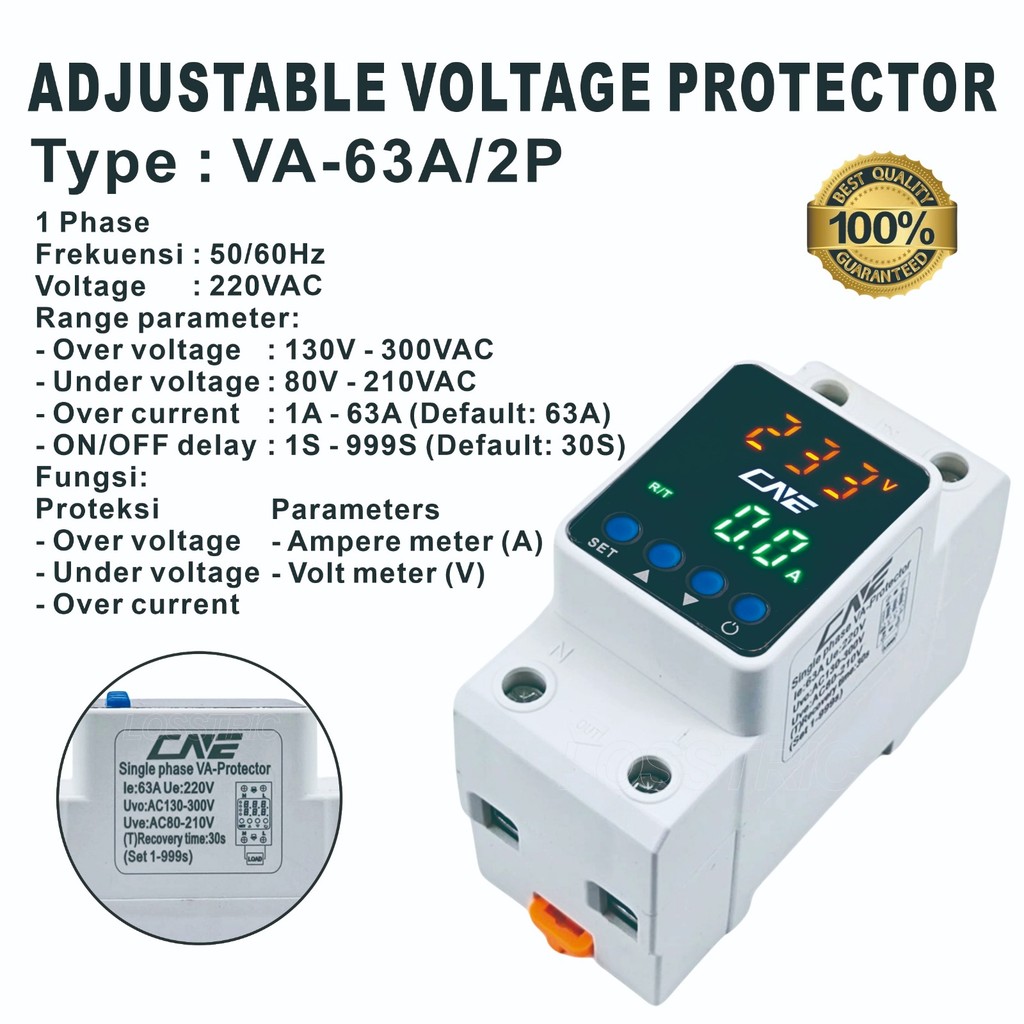 Jual ADJUSTABLE VOLTAGE PROTECTOR VA-63A 220VAC 63A 2P | Shopee Indonesia