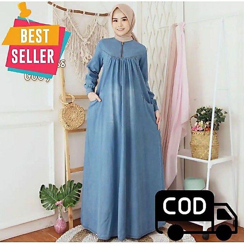 Gamis Jeans Baby Doll Wanita Ambi Dress G609