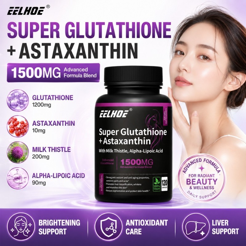 Jual EELHOE Super Glutathione 1500MG + Astaxanthin 10mg Suplemen Kulit Cerah Glowing Antioksidan Anti Aging 120 Capsules