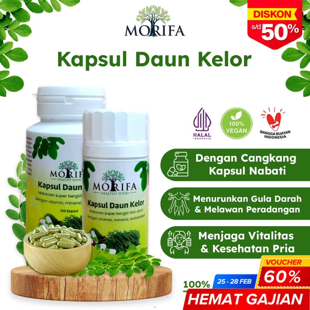 MORIFA Obat Herbal Daun Kelor Kapsul Halal & Vegan  Murni Alami Cangkang Kapsul Rumput Laut