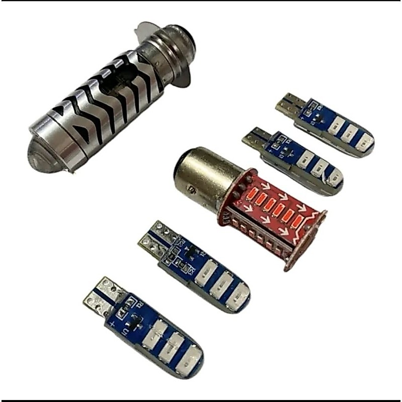 Paket hemat 6 in 1 Bohlamp utama H6 laser senja biru + 4pcs sen jelly kedip + stoplamp 30led runing Dc 12volt lampu motor beat,supra,mio,revo,dll