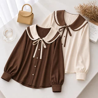 Vallina Outfit - Jador Shirt Atasan Lengan Panjang Wanita Bahan Wolycrepe Outfit Kekinian Korean Style Look Simple