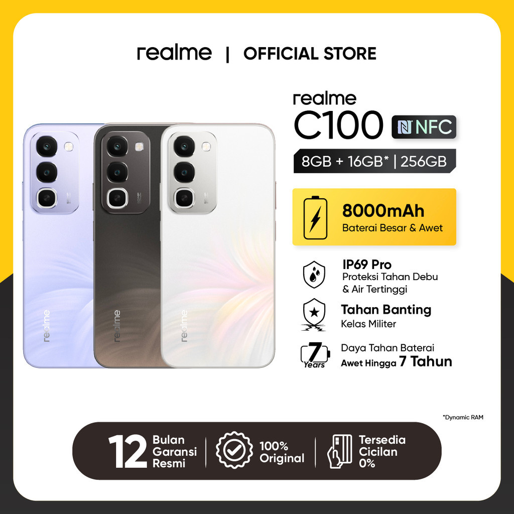 realme C100 8GB+16GB*|256GB - 8000mAh Titan Battery IP69 Pro Military-Grade 7-Year