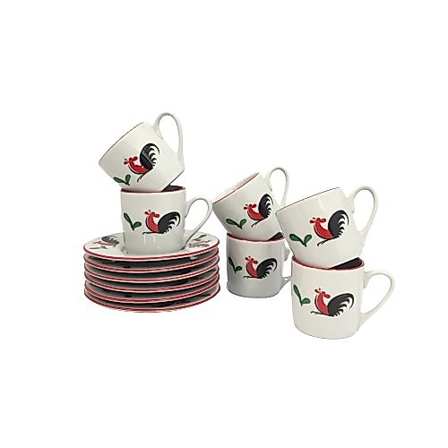 Kedaung Set Cangkir + Alas Piring / Cup + Saucer Set Kukuruyuk 80 ml x 6 Pcs
