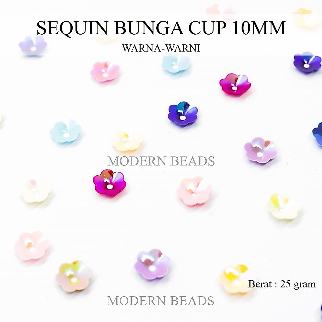 Jual [25 GRAM] Sequin Bunga Cup 10mm / Sequin Bunga Mangkok Warna-Warni ...