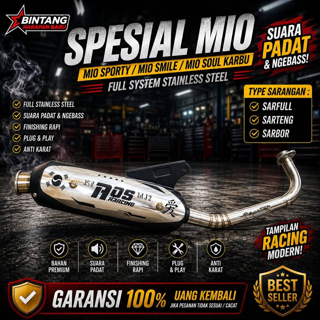 Jual KNALPOT STANDAR RACING MERK AOS RACING FULLSET MIO SPORTY SMILE ...