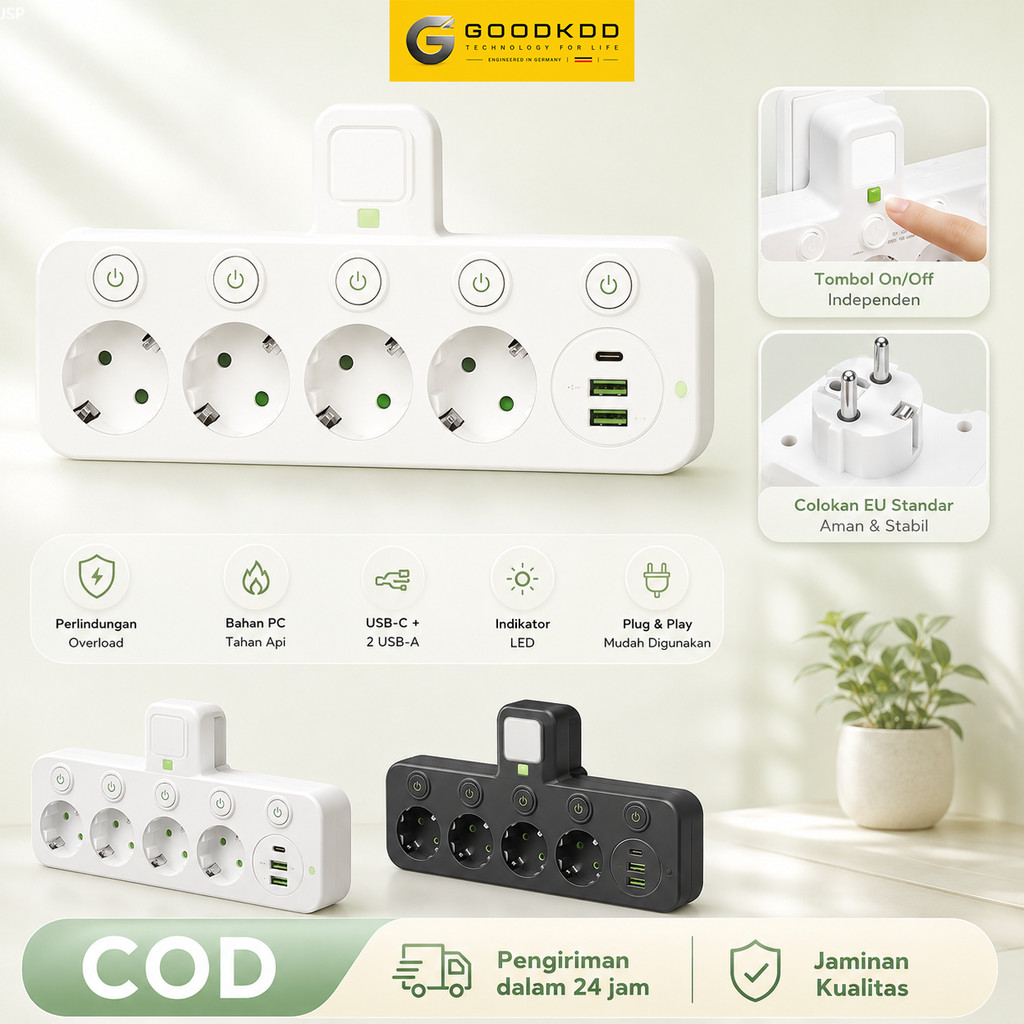 Jual GOODKDD Stop Kontak Multi 7 in 1 EU Plug Power Strip Expander, 2/3 ...