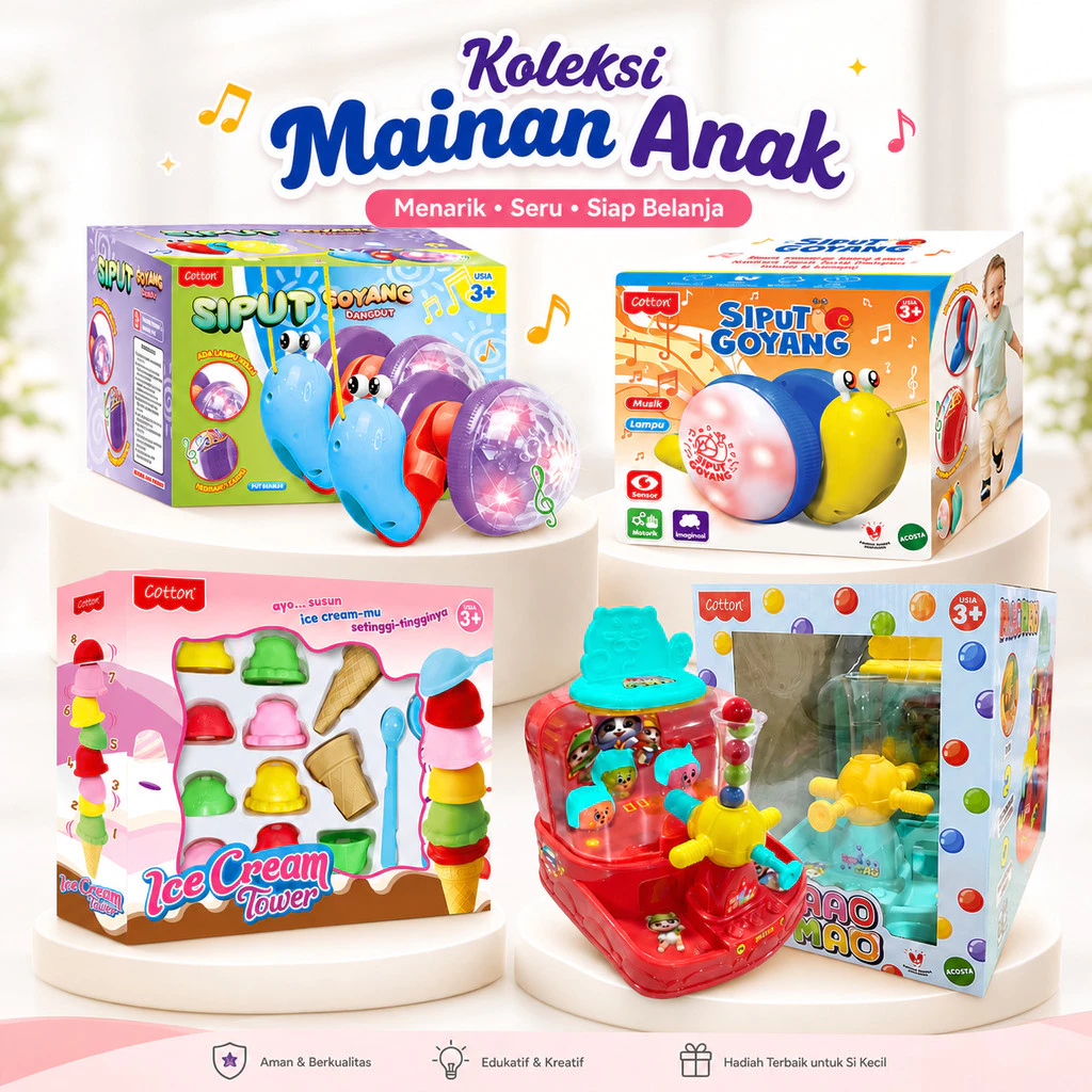 Cotton Siput Goyang Dangdut Ice Cream Tower Mao Mao Mainan Anak Tarik Siput Goyang Viral Pull A Long Snail Toy Musikal Lampu Bergerak Mainan Anak Anak Ceria