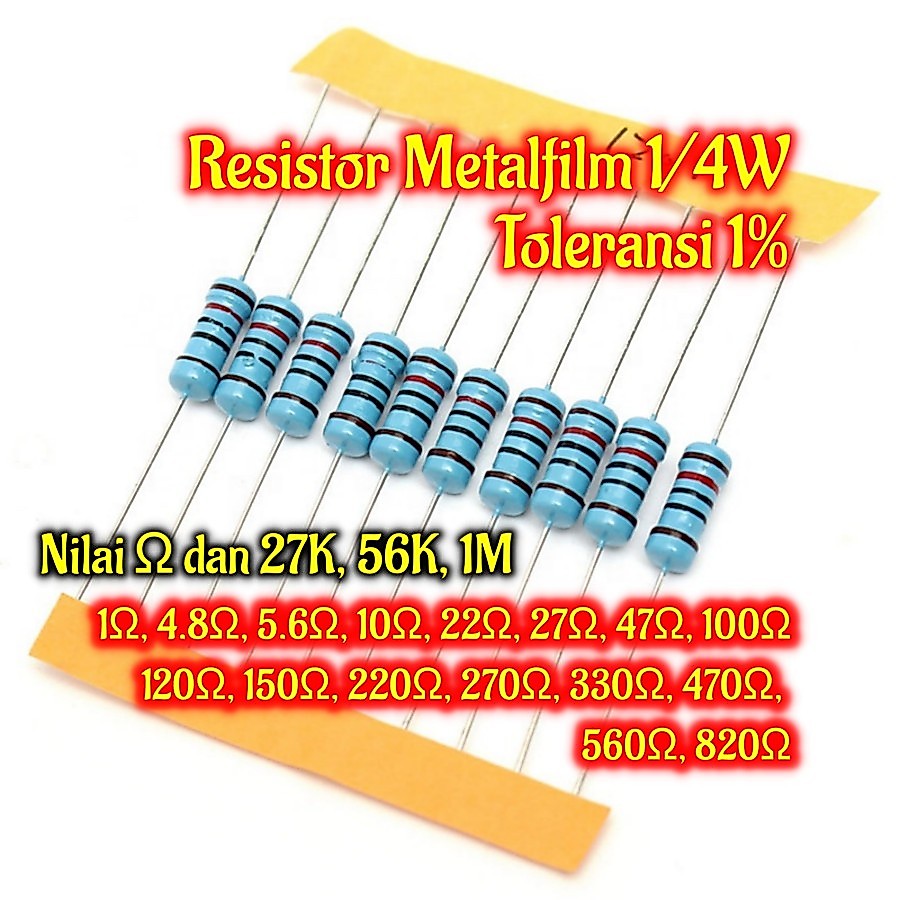 Jual Resistor 10 27 100 220 270 330 470 560 820 ohm Metalfilm 1/4 Watt ...