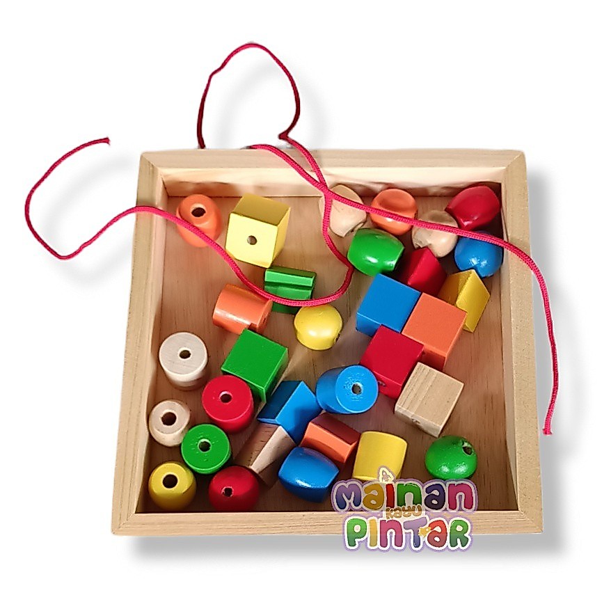 Jual Mainan Edukasi Anak Ronce Box Balok Kayu Ronche Meronce Bentuk ...