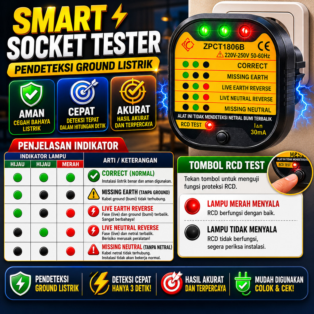 Jual Smart Socket Tester EU Plug Alat Cek Stop Kontak Listrik Rumah ...