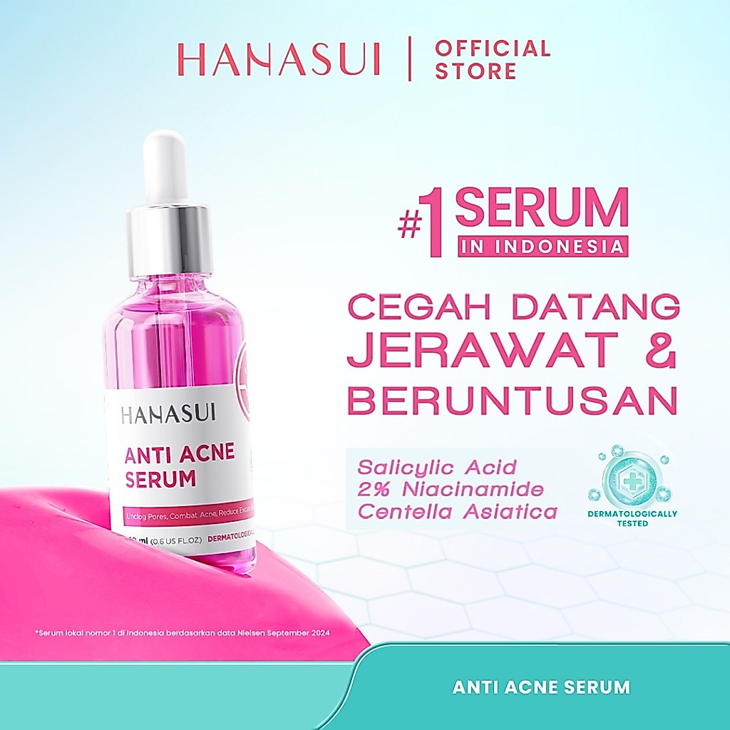 [CEGAH JERAWAT & BRUNTUSAN] HANASUI Anti Acne Serum - Kempeskan & Cegah Jerawat Kurangi Minyak Berlebih Menenangkan Kemerahan Kulit Berjerawat Mencerahkan & Meratakan Warna Kulit Lawan Bakteri Jerawat Kurangi Peradangan Serum Original BPOM