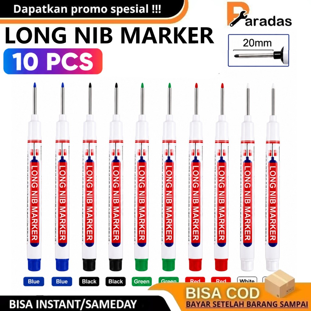 Jual 10PCS Spidol Long Nib Marker Ujung Panjang 5 Warna Putih Merah ...