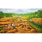 Repro Digital Lukisan Padi Sawah Beras Panen Harvest Ricefield Kaya Raya Jaya Makmur Feng Shui Hoki