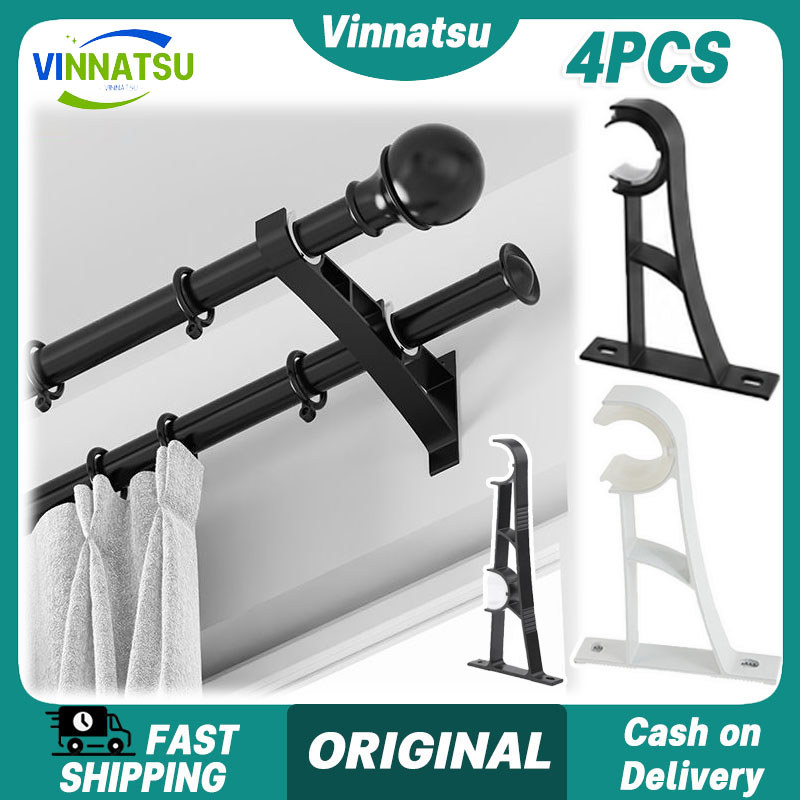 Vinnatsu 4pcs Bracket Gorden Double Dudukan Gorden Penyangga Batang Gorden Tebal Rel Gorden Double Cocok Untuk Pemasangan Tiang Gorden Jendela Rumah