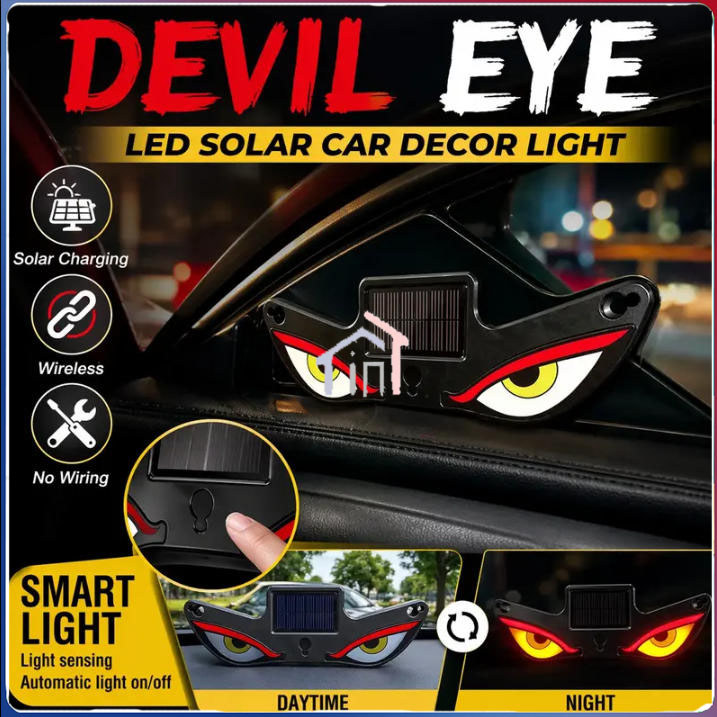 [COD]Tenaga Surya Lampu Devil Eye Merk Multi Mode Layar Tampilan LED Depan Belakang Kaca Depan Mobil Lampu Neon Peringatan Jendela Nirkabel