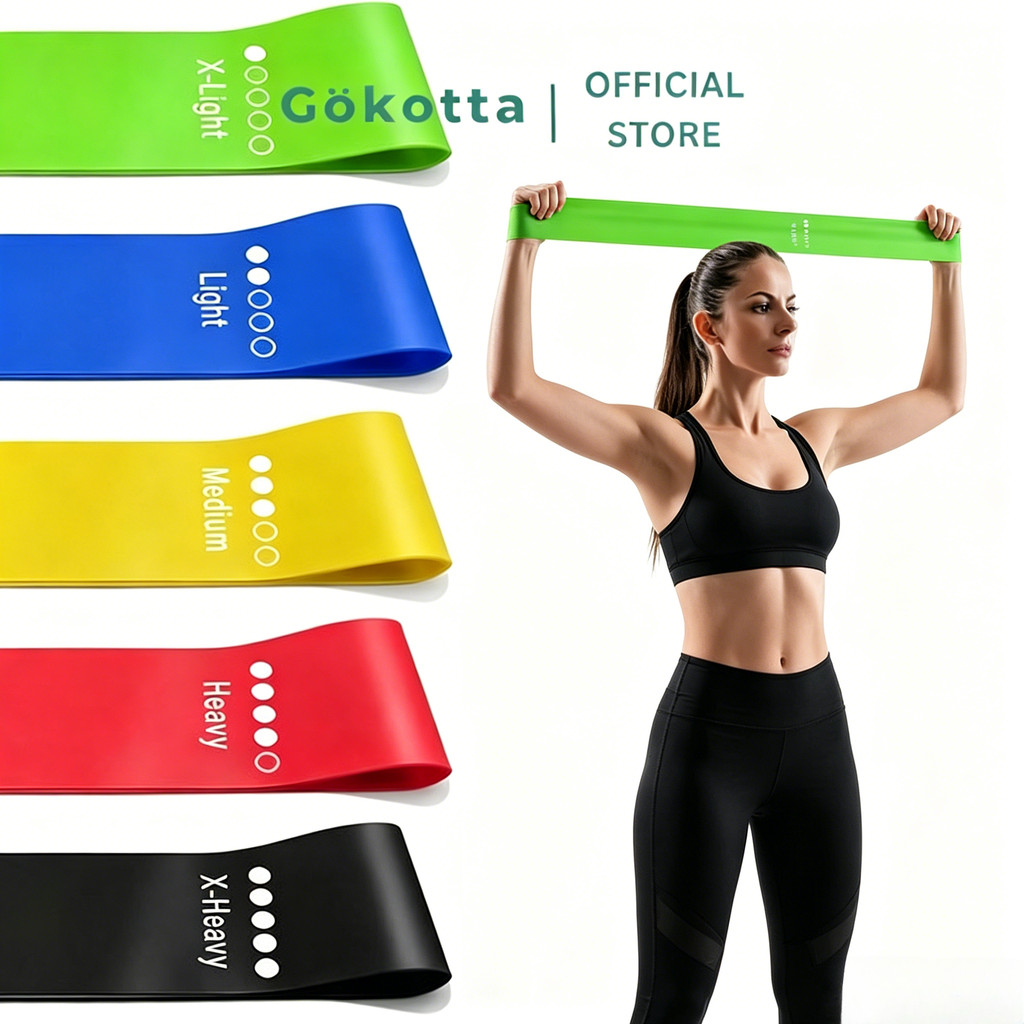 GOKOTTA  Set Resistance Band Original – Karet Fitness Yoga Pilates Gym Workout Premium Elastic Band Set