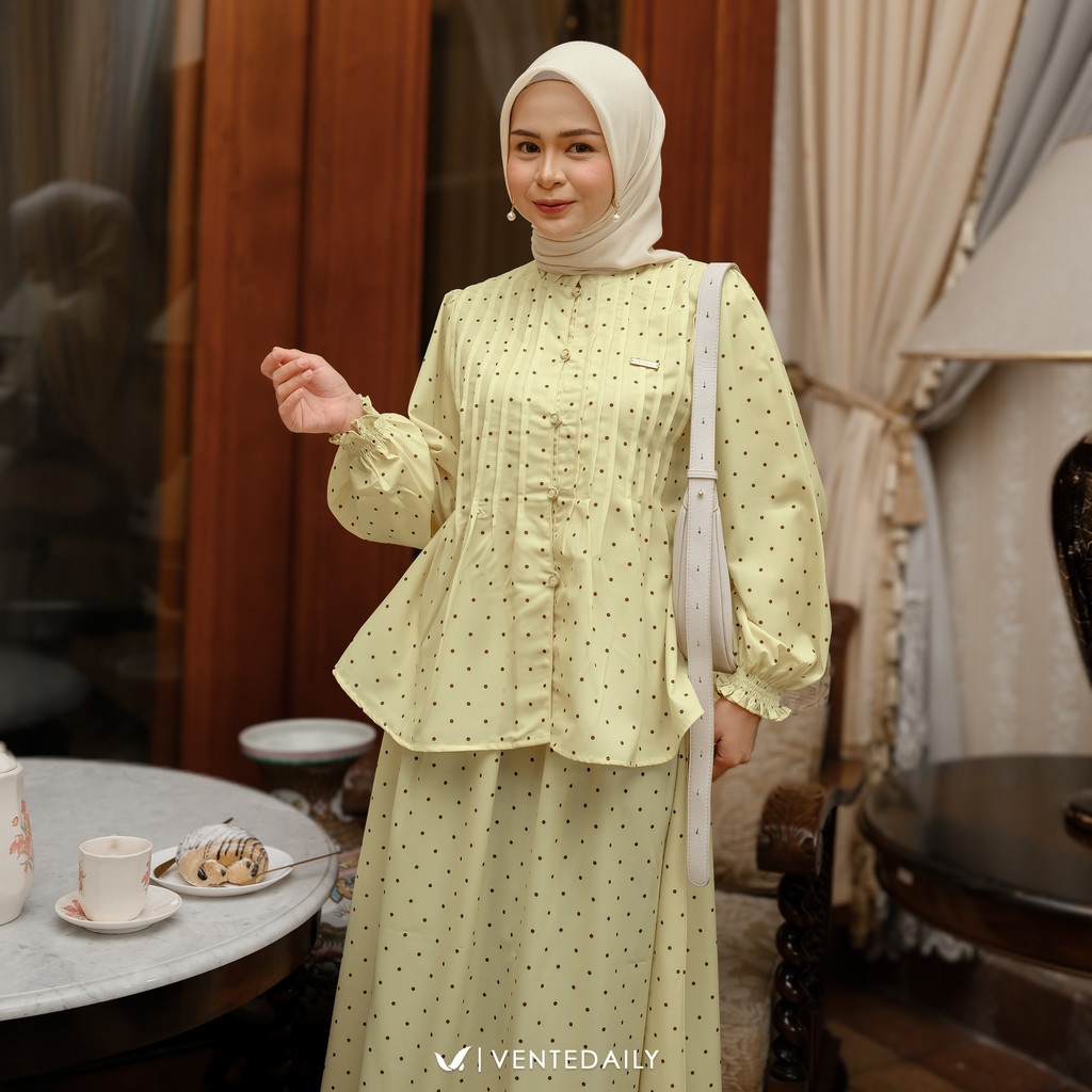 Riva Fashion - Zefa Set Rok Polkadot Wanita | Setelan Rok A Line Terbaru Terlaris