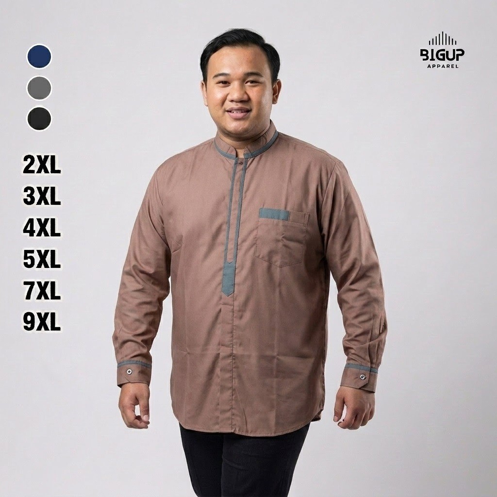 BigUp Baju Koko Pria Jumbo Lengan Panjang Muslim Premium Kancing Dalam Kerah Shanghai