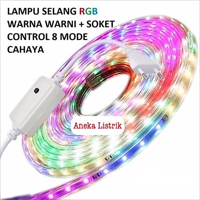 LAMPU LED STRIP SELANG WARNA WARNI  3528 2835 220V + ADAPTOR OUTDOOR LED STRIP RGB LAMPU HIAS