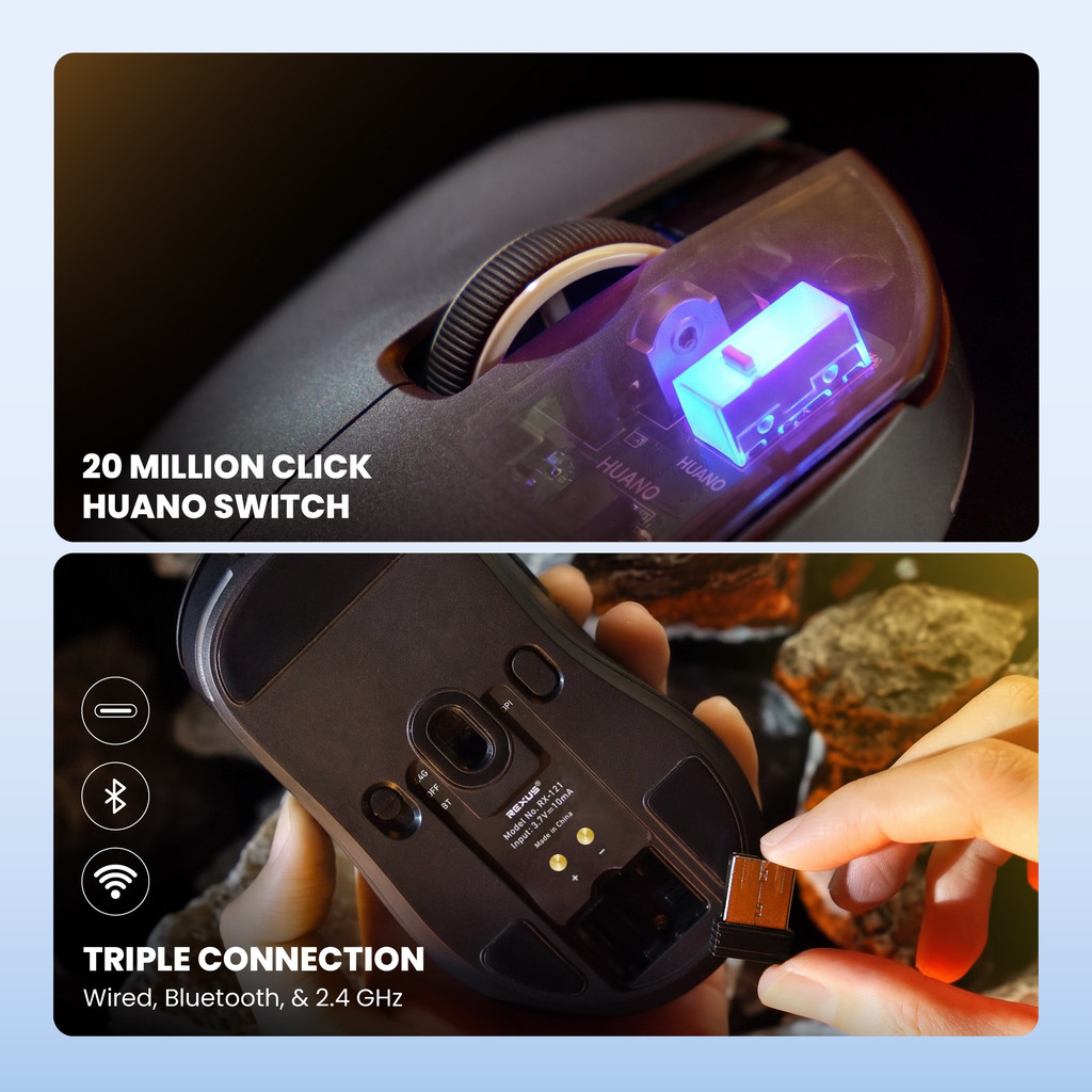 Rexus Riva II Wireless Ergonomic Gaming Mouse Triple Connection PAW 3311 (4)