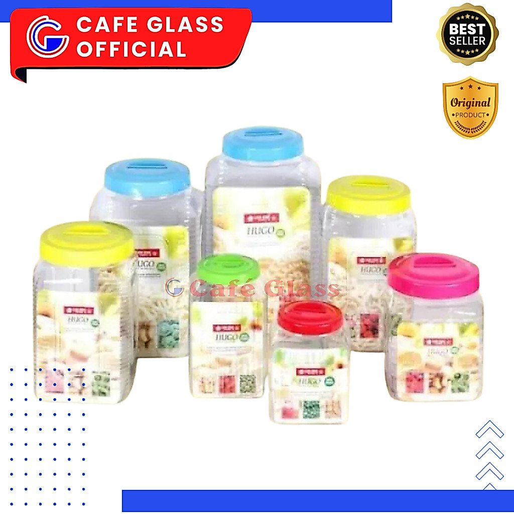 Toples Kerupuk 20L 3L Plastik Kotak - Hugo Square Jar Kedap Udara (Pp-67 Pp-50) Lion Star