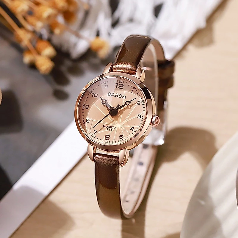 Jam Tangan Barsh Bulat Kulit Coklat Klasik Vintage