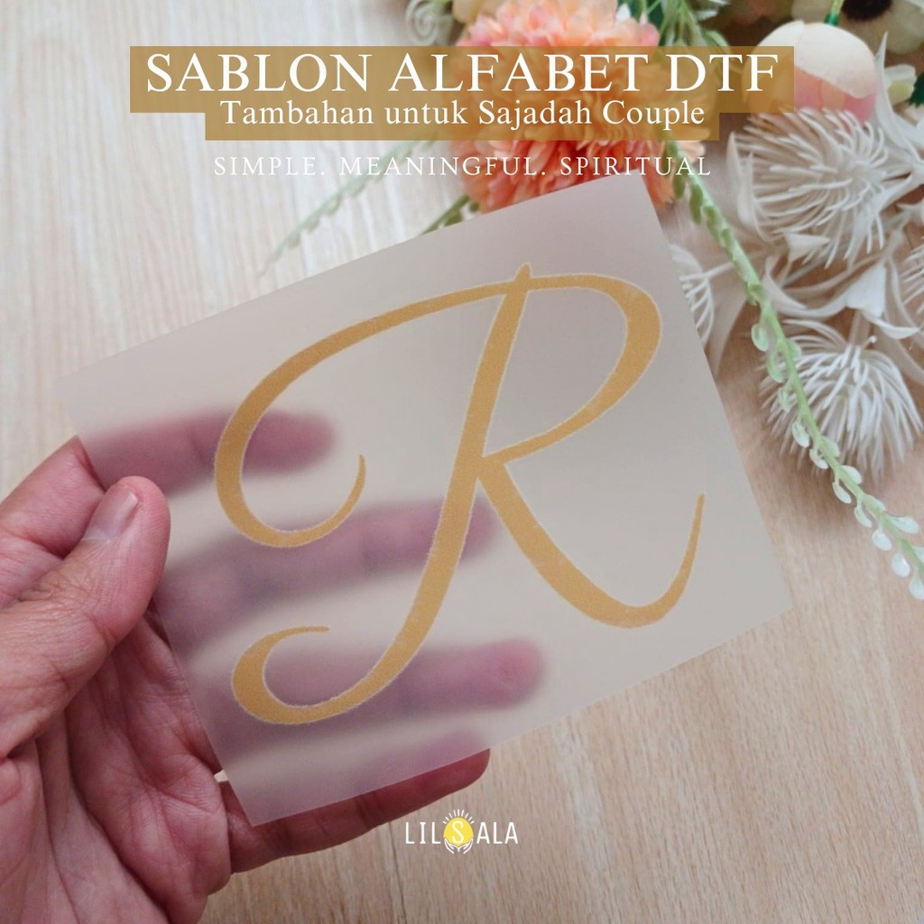 Jasa Sablon DTF [HANYA JASA SABLON - TIDAK DENGAN SAJADAH] Inisial Huruf Alfabet untuk Sajadah | Huruf Sambung Gold Elegan