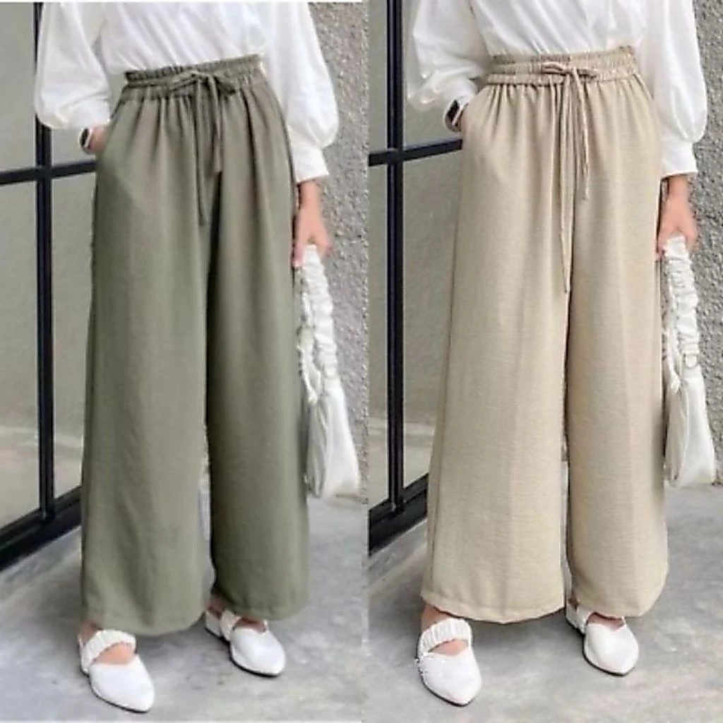 THEHIKAM APPAREL - Celana Kulot Crinkle Airflow - Celana Kulot Highwaist Loose Pants Trousers Wanita - Celana Kulot Wanita Premium