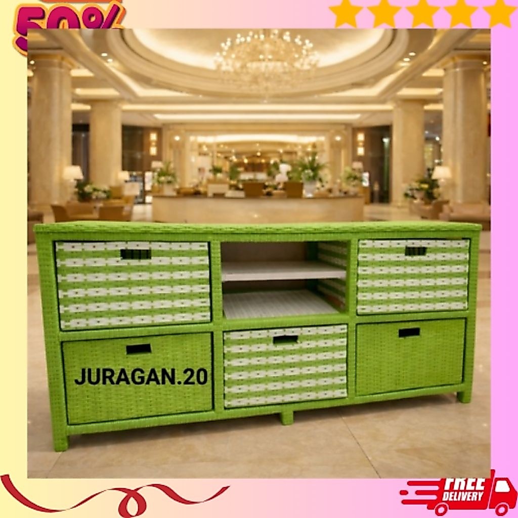 (REDY STOK) Lemari Laci Motif 6.DVD Rotan Sintetis Meja Tv