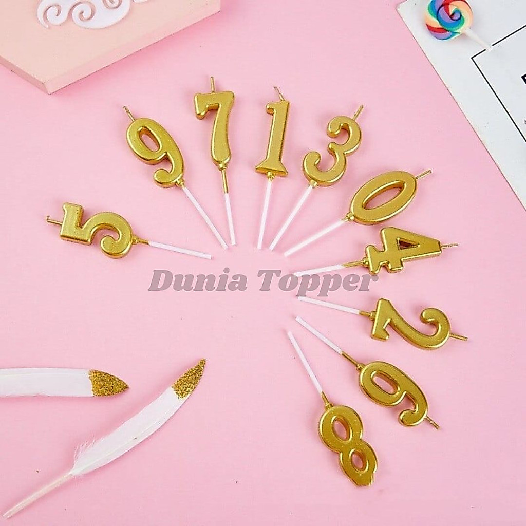 Lilin Angka Emas 0 - 9 Dekorasi Hiasan Kue Ulang Tahun Aesthetic