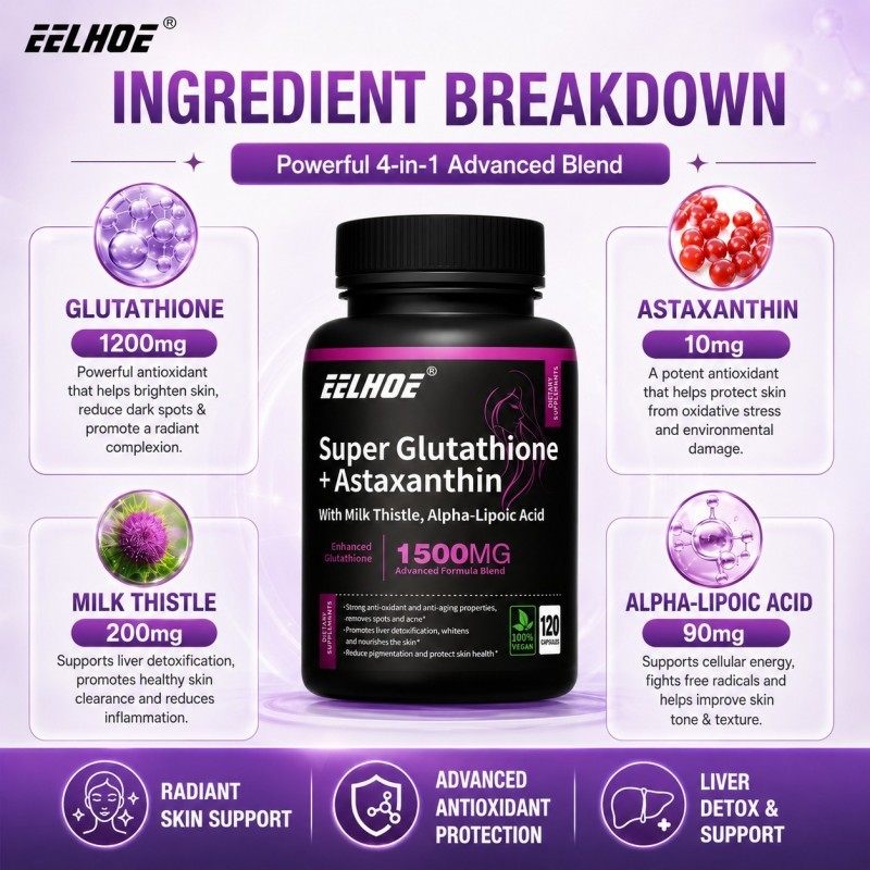 Jual EELHOE Super Glutathione Astaxanthin 1500MG 120 Kapsul Suplemen Kecantikan Kulit Cerah Antioksidan