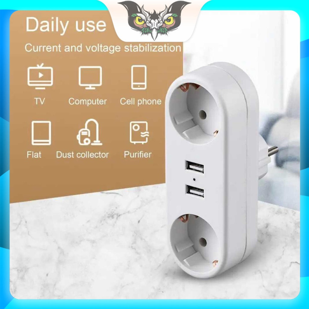 Jual Stop Kontak Dinding EU Plug Double Hole Wall Socket 2 Port USB ...