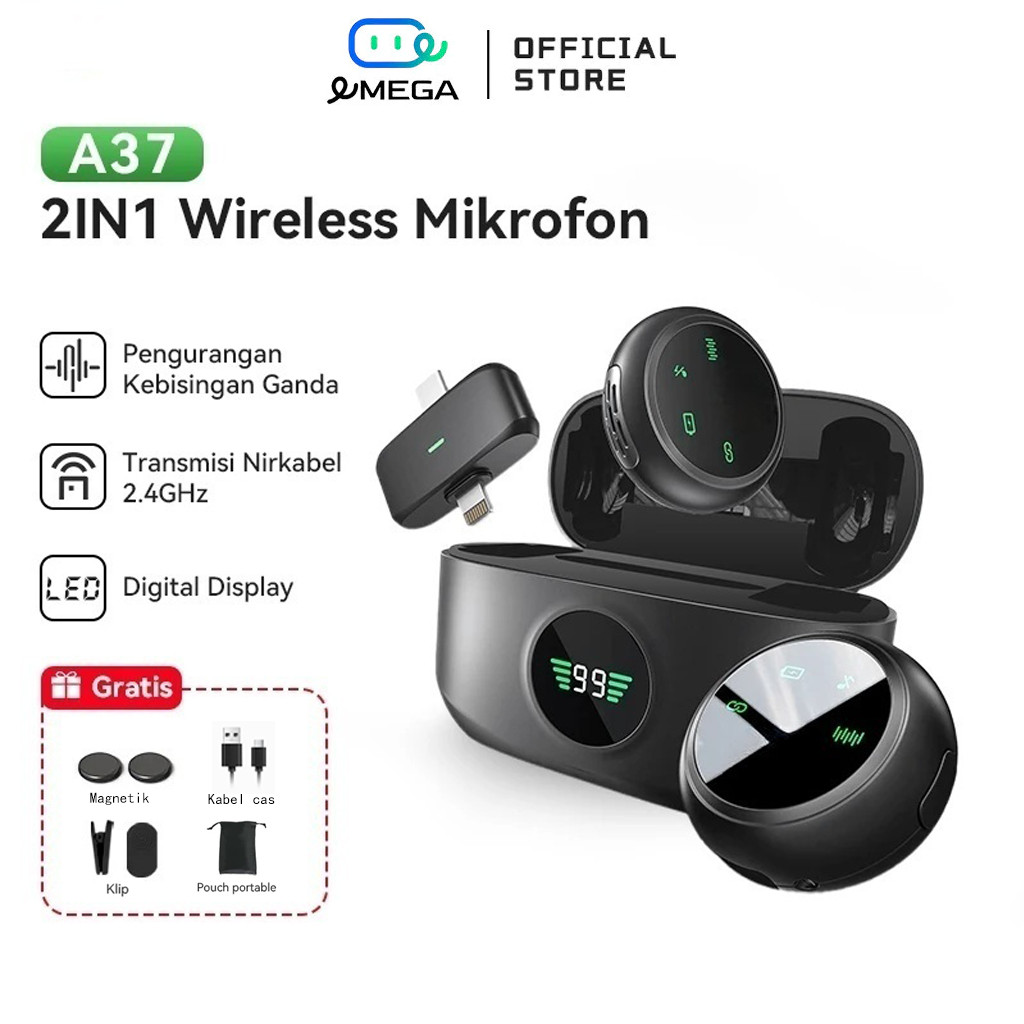 Jual Emega A37 Wireless Microphone 2-In-1 Clip On Mic Magnetic Mikrofon ...