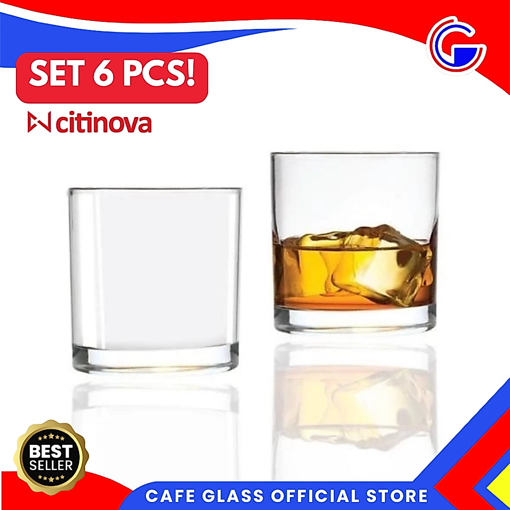 Gelas Kaca Set 6 Pcs Citinova Malt -  Rock Glass Kocktail Mocktail Lowball - Dessert Mug Cangkir Pendek