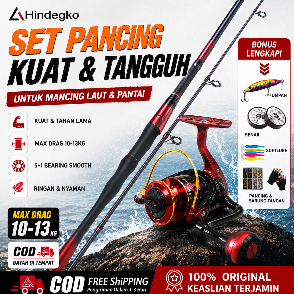 Hindegko Pancing Set Murah Murah Kuat Power Pancing 1.65M/1.8M/2.1M/2.4M Joran Pancing Murah Reel Pancing Gulungan Gulungan HE1000 - 7000 15Kg Drag Ultralight Carbon Spinning Rod Casting Rod Ultralight Fishing Rod Combo SET M Power Fishing Rod