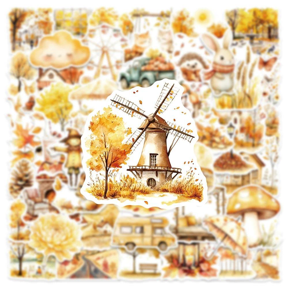 Jual 10/30/50pcs Watercolor Autumn Good Harvest Stickers Aesthetic ...