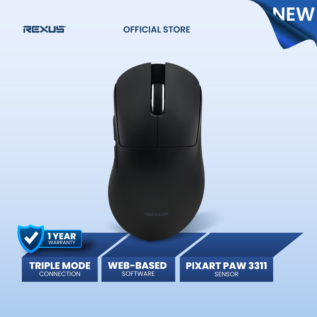 Rexus Riva II Wireless Ergonomic Gaming Mouse Triple Connection PAW 3311