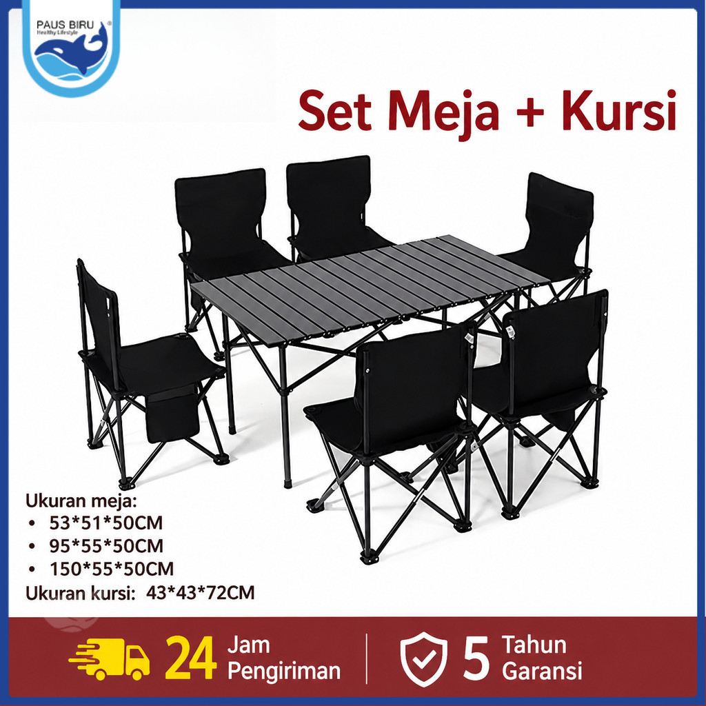 Paus Biru - Serbaguna Meja Camping Dan Kursi Lipat Outdoor 1 Set