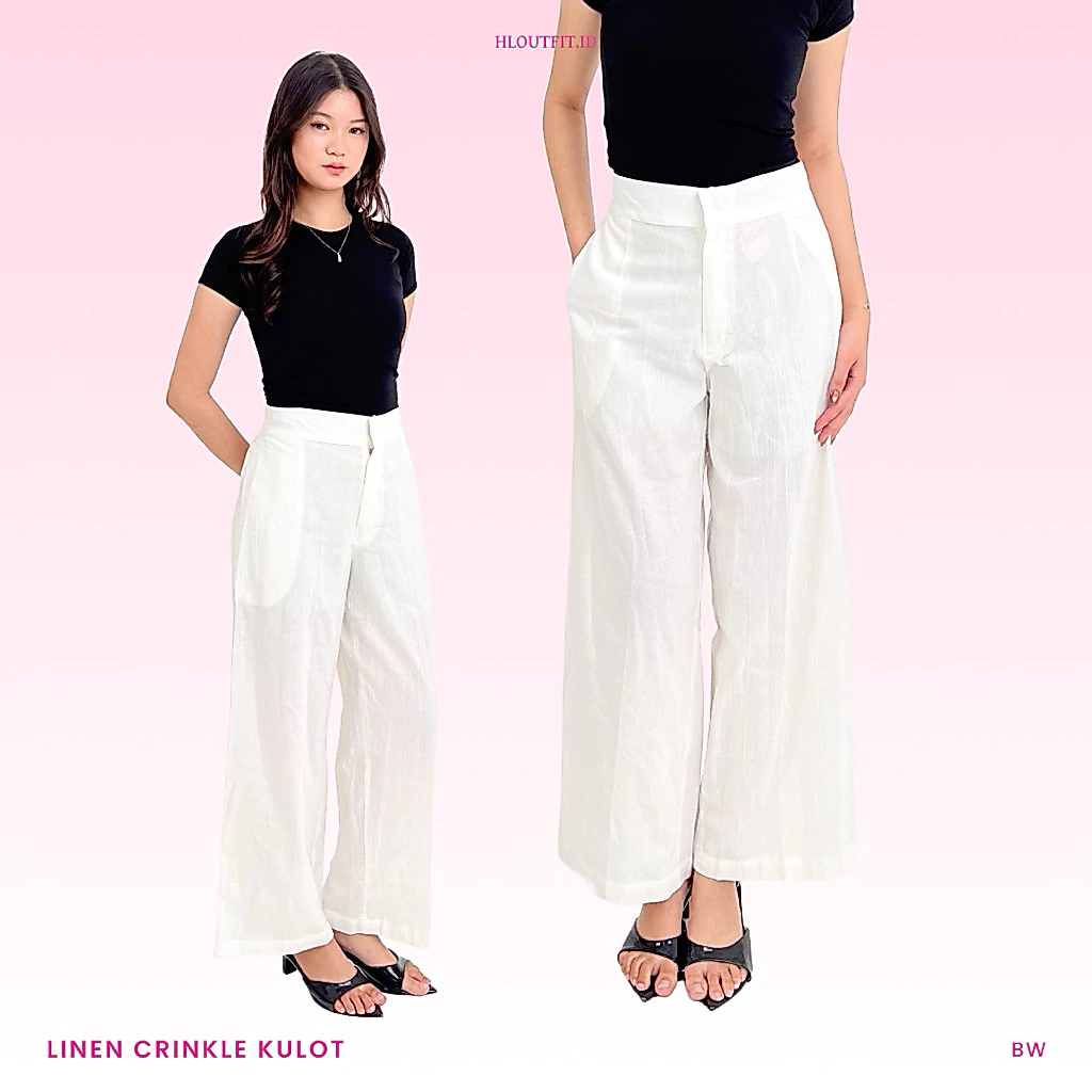 HL Linen Crinkle Kulot- Cullote Highwaist Putih Korean Style (L Series)