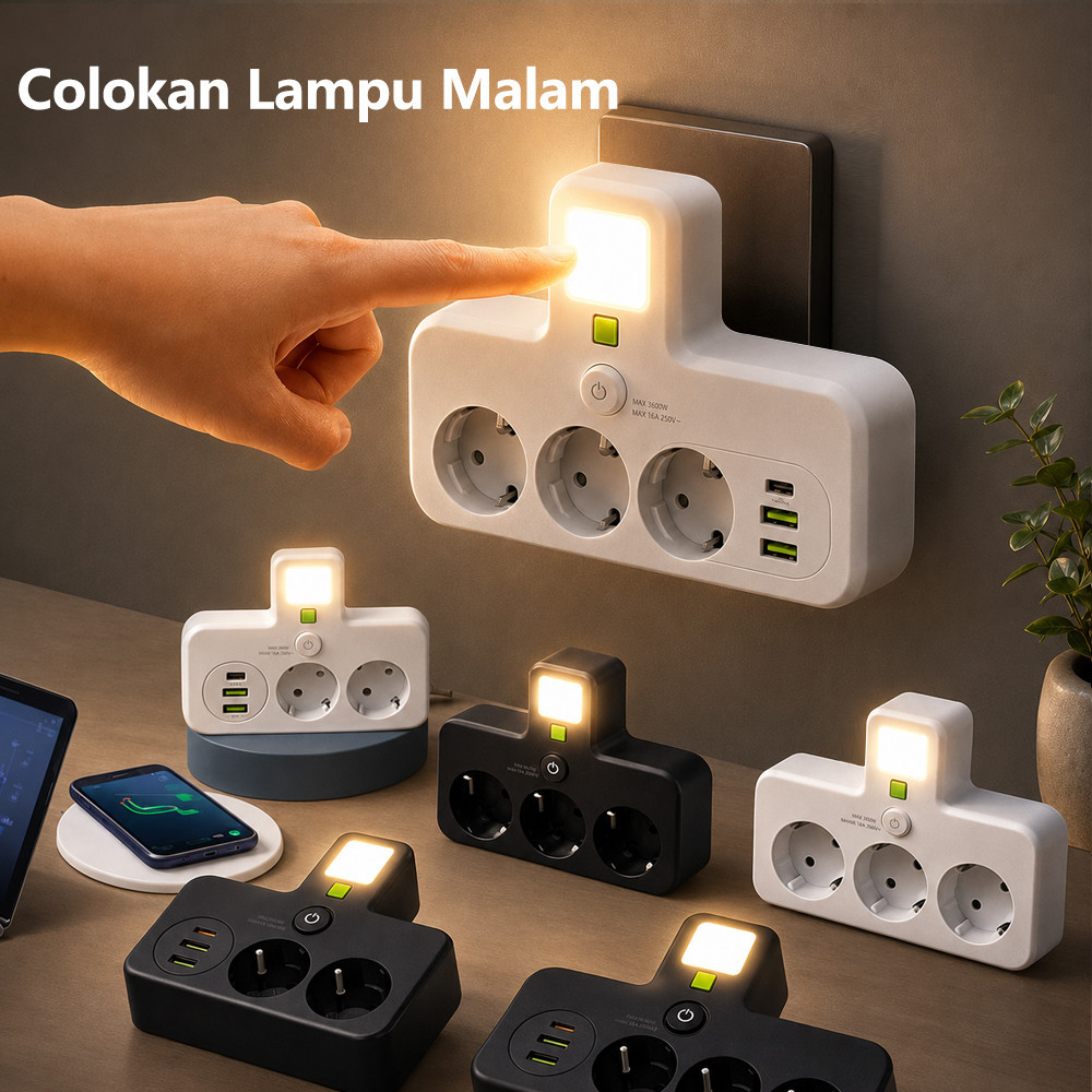 Jual (COD) 2026 New LED Stop Kontak Lampu Malam 2500w Power Strip 2/3/4 ...