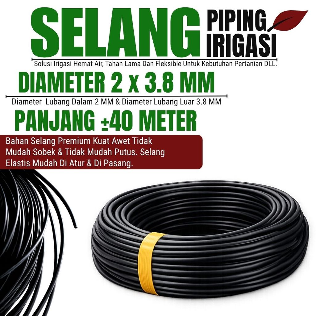 Selang Piping Pandepun Diameter Total 3,8 mm Panjang ±40 Meter - cocok digunakan untuk menyalurkan air pada sistem irigasi tetes tanaman agar distribusi air lebih hemat, merata, dan efisien untuk kebun, hidroponik, maupun pertanian rumahan.