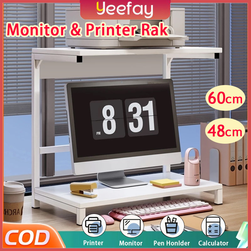 Rak Monitor Komputer 48cm/60cm Stand Monitor dan Rak Printer | Meja Printer Monitor Desktop Kayu Stand Monitor Organizer Desktop Minimalis Rak qxf